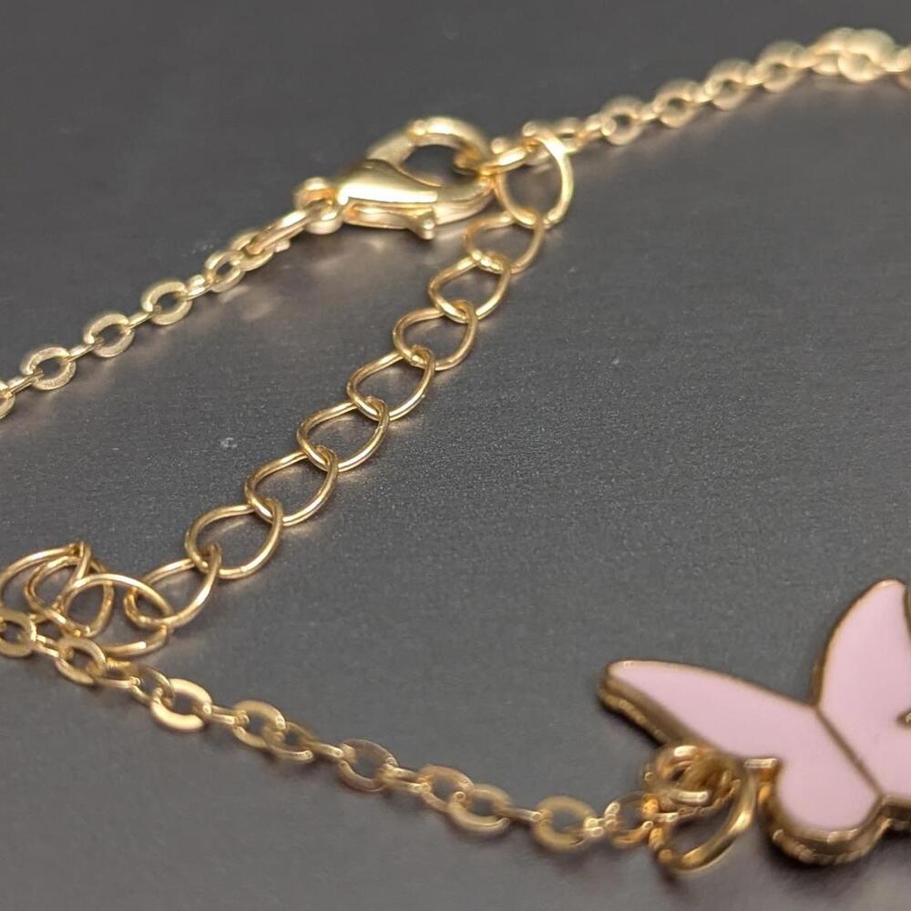 Women's Goldtone Pink Enamel Butterfly Bracelet Insect Jewelry New